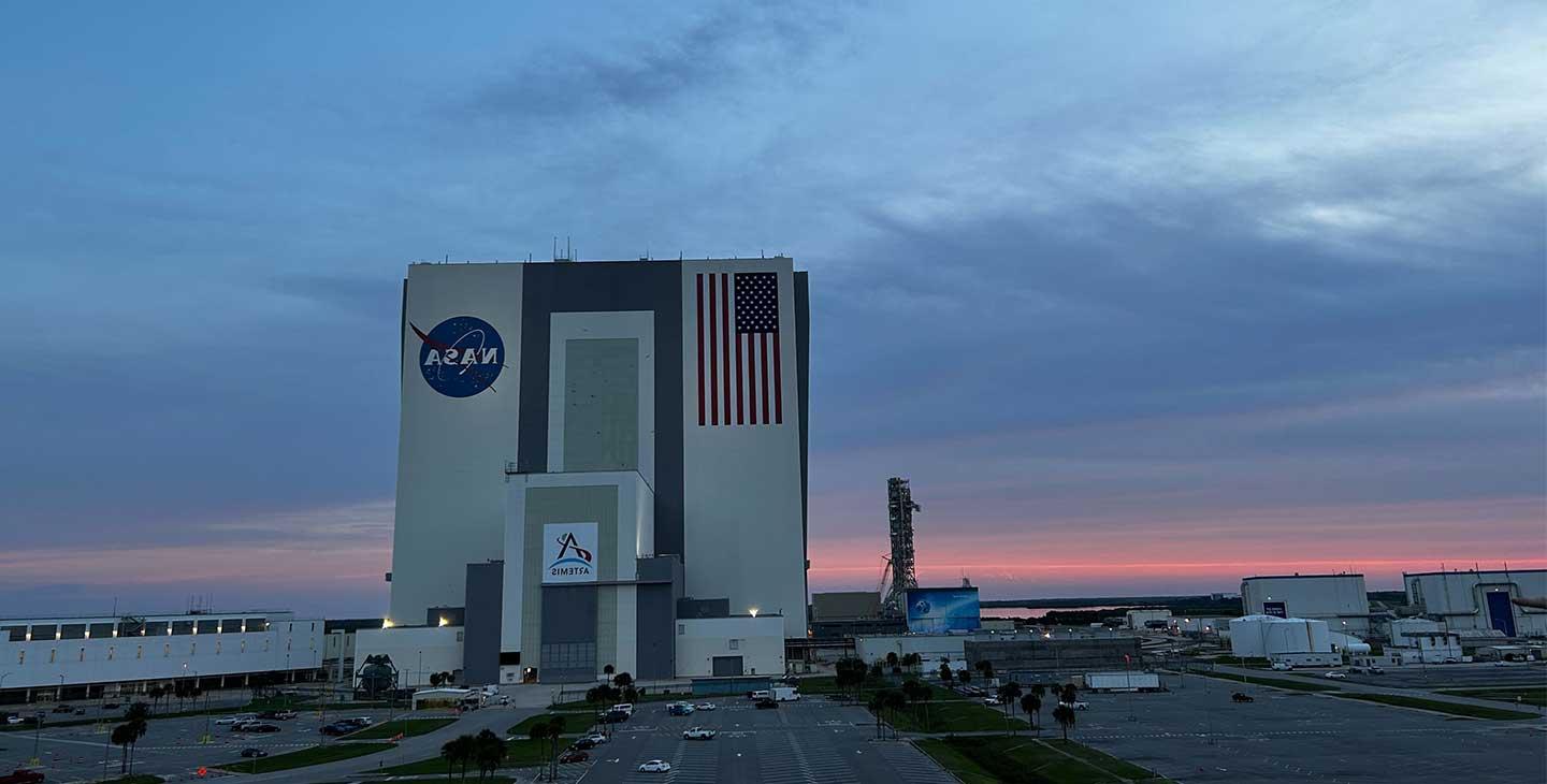 Kennedy space center at dusk